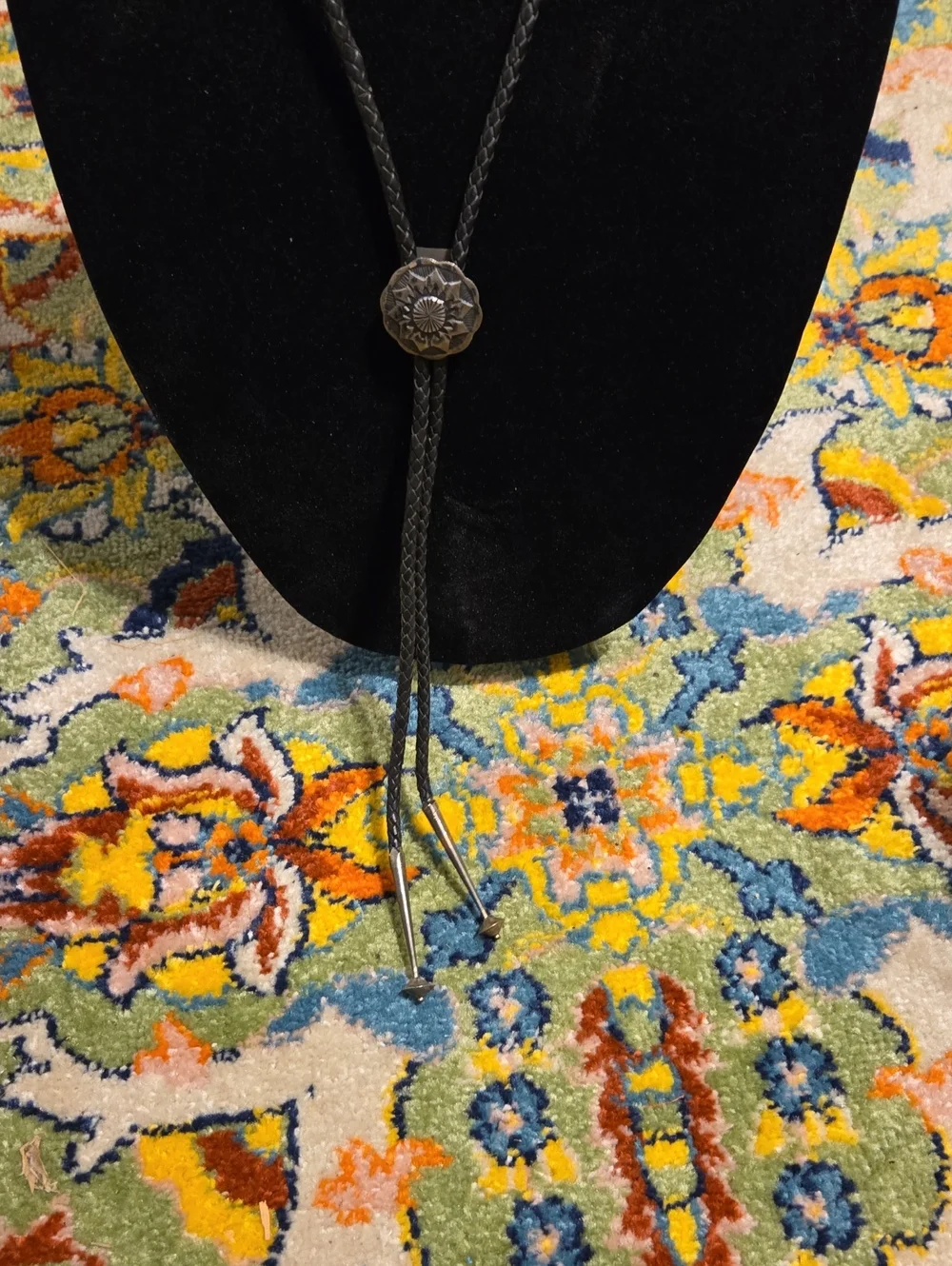 Vintage Mid-Century Silver Concho Bolo Tie 40